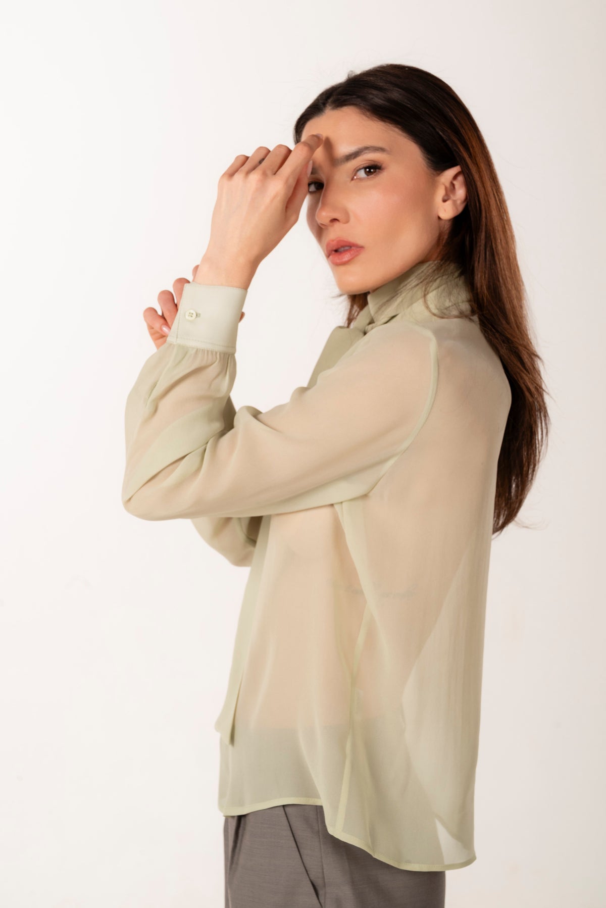 BLOUSE EN SOIE VERT CLAIR ÉXI-SIENNA