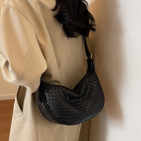 Fiorelle Damen Riviera Bias-Weave Crescent – Umwandelbare Schulter- zu Umhängetasche in französisch inspirierter Narbung
