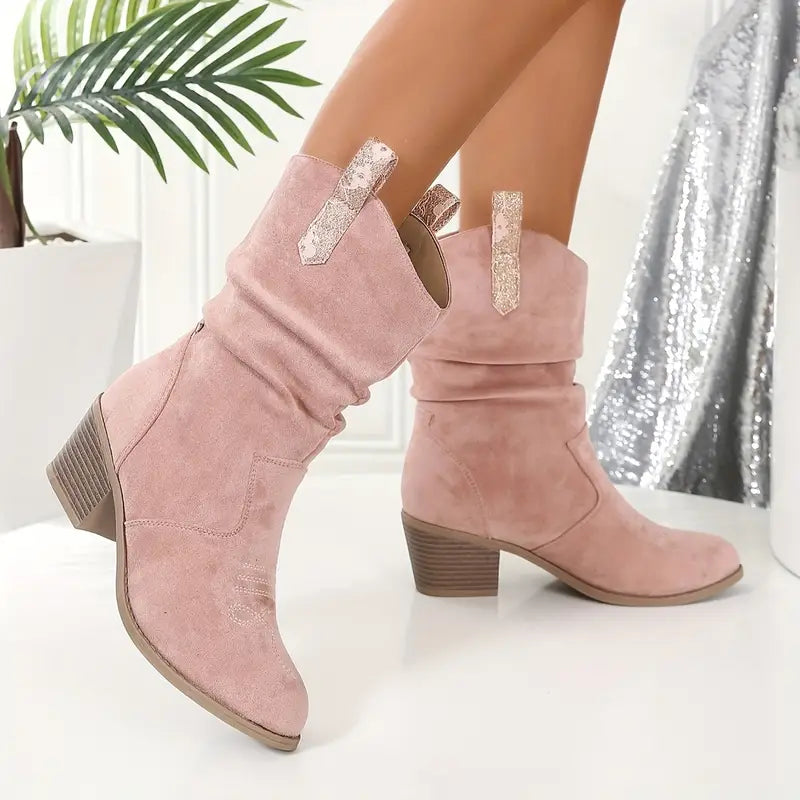 Bottes western à pompons pour femme Fiorelle - Bottines cowboy à boucle tressée, talon carré et bout pointu (US 5-10)