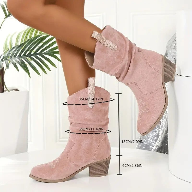Bottes western à pompons pour femme Fiorelle - Bottines cowboy à boucle tressée, talon carré et bout pointu (US 5-10)