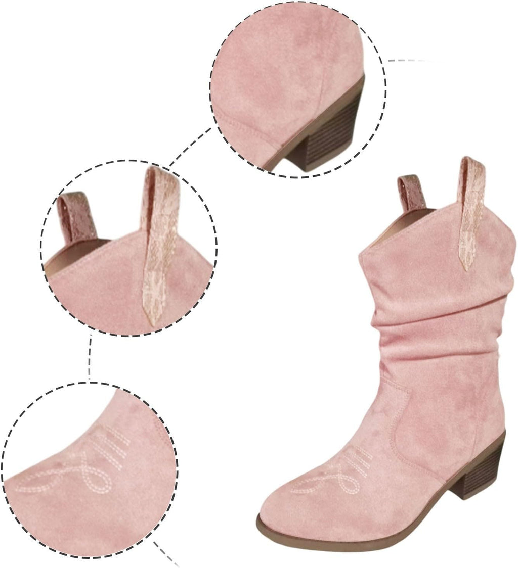 Bottes western à pompons pour femme Fiorelle - Bottines cowboy à boucle tressée, talon carré et bout pointu (US 5-10)