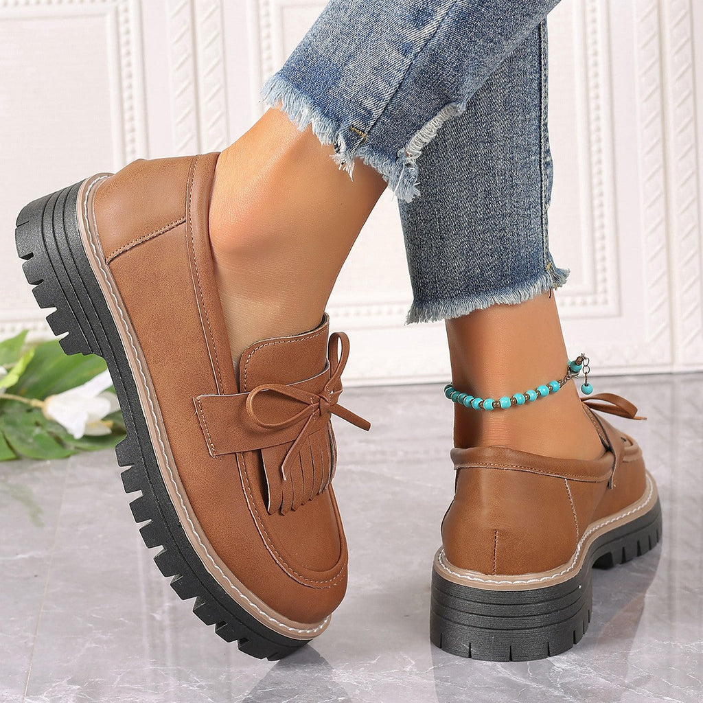 Mocassins décontractés pour femme Fiorelle grandes tailles, élégants, à talons épais, ornés de pompons et de nœuds