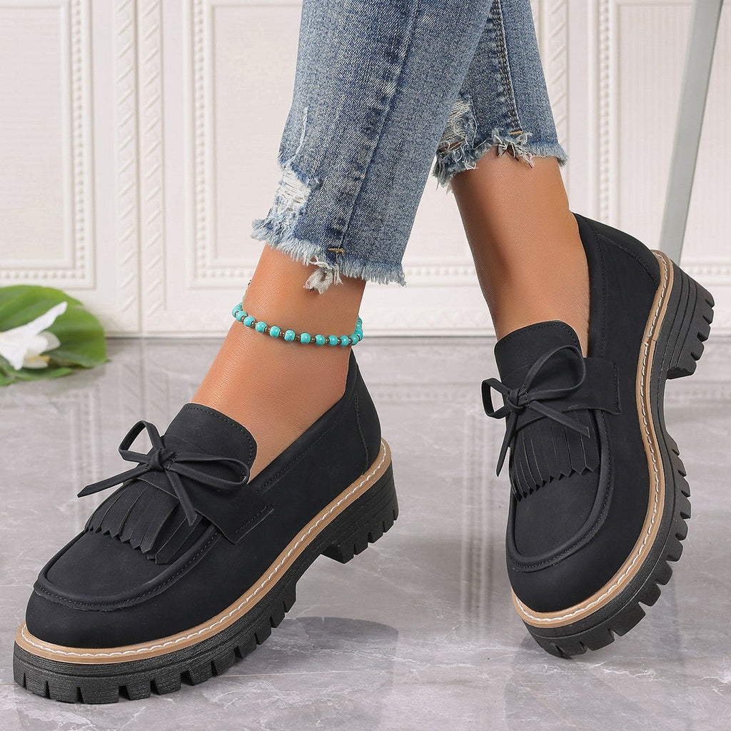 Mocassins décontractés pour femme Fiorelle grandes tailles, élégants, à talons épais, ornés de pompons et de nœuds