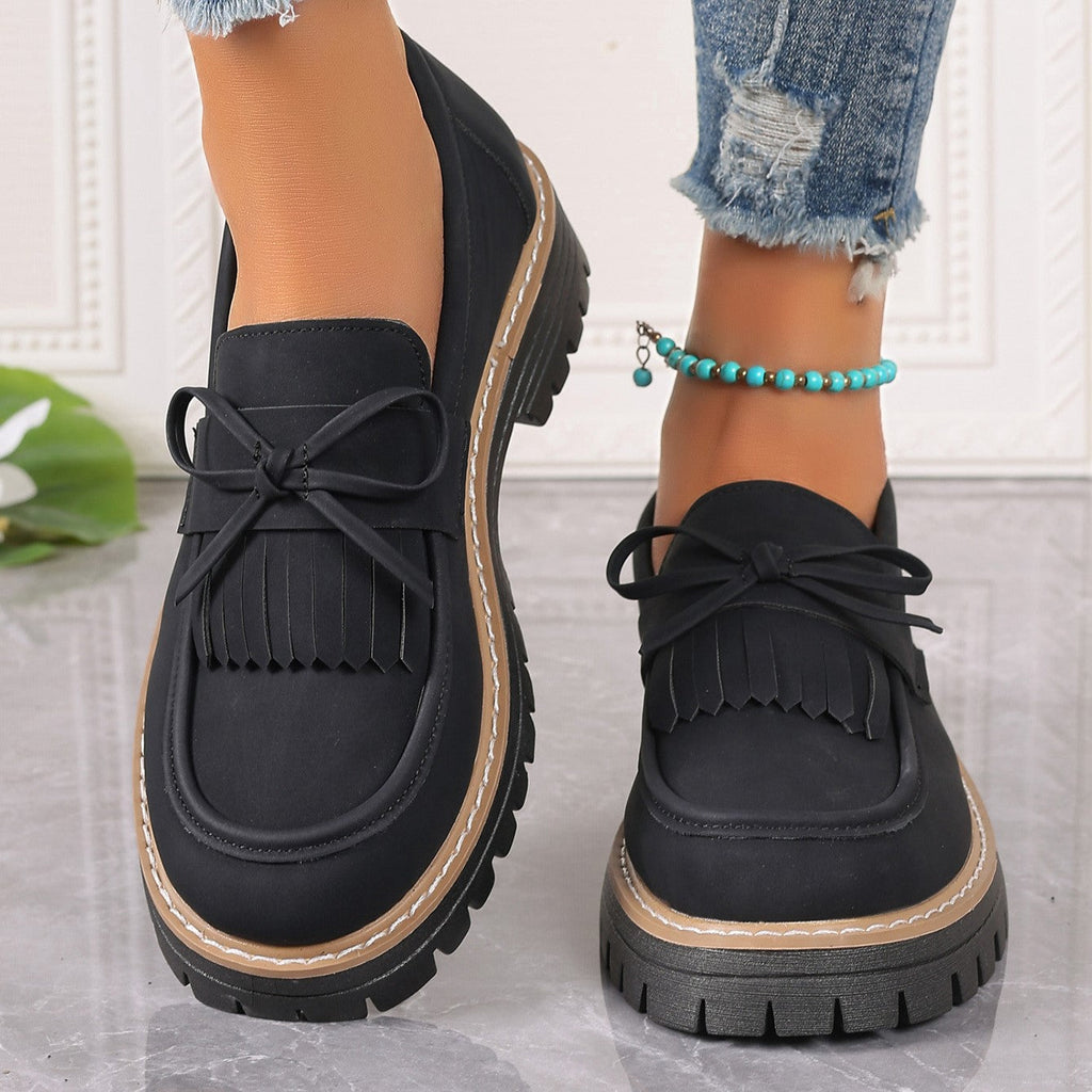 Mocassins décontractés pour femme Fiorelle grandes tailles, élégants, à talons épais, ornés de pompons et de nœuds