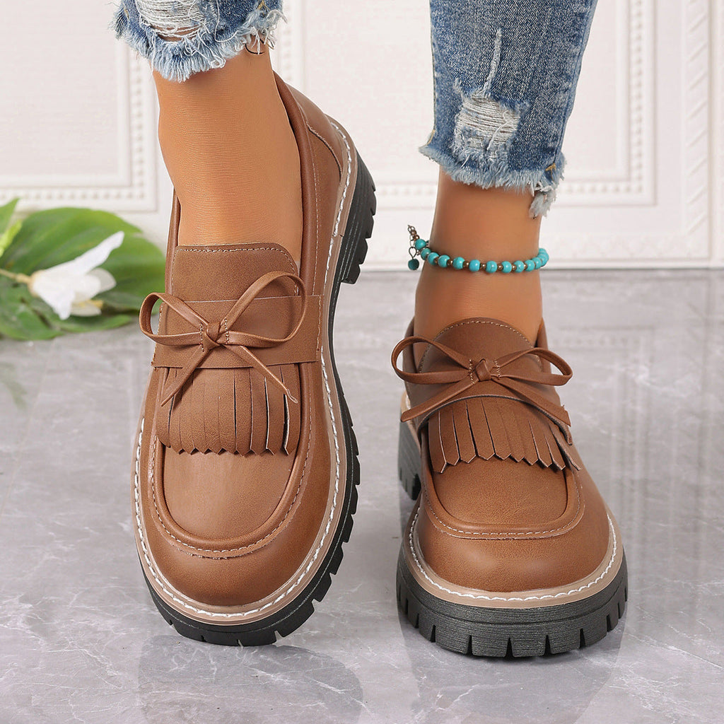Mocassins décontractés pour femme Fiorelle grandes tailles, élégants, à talons épais, ornés de pompons et de nœuds