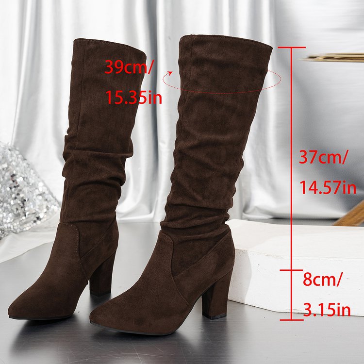Bottes hautes à talon bloc et bout pointu en suédine pour femme Fiorelle – Bottes montantes à talon épais (US 4–10,5)