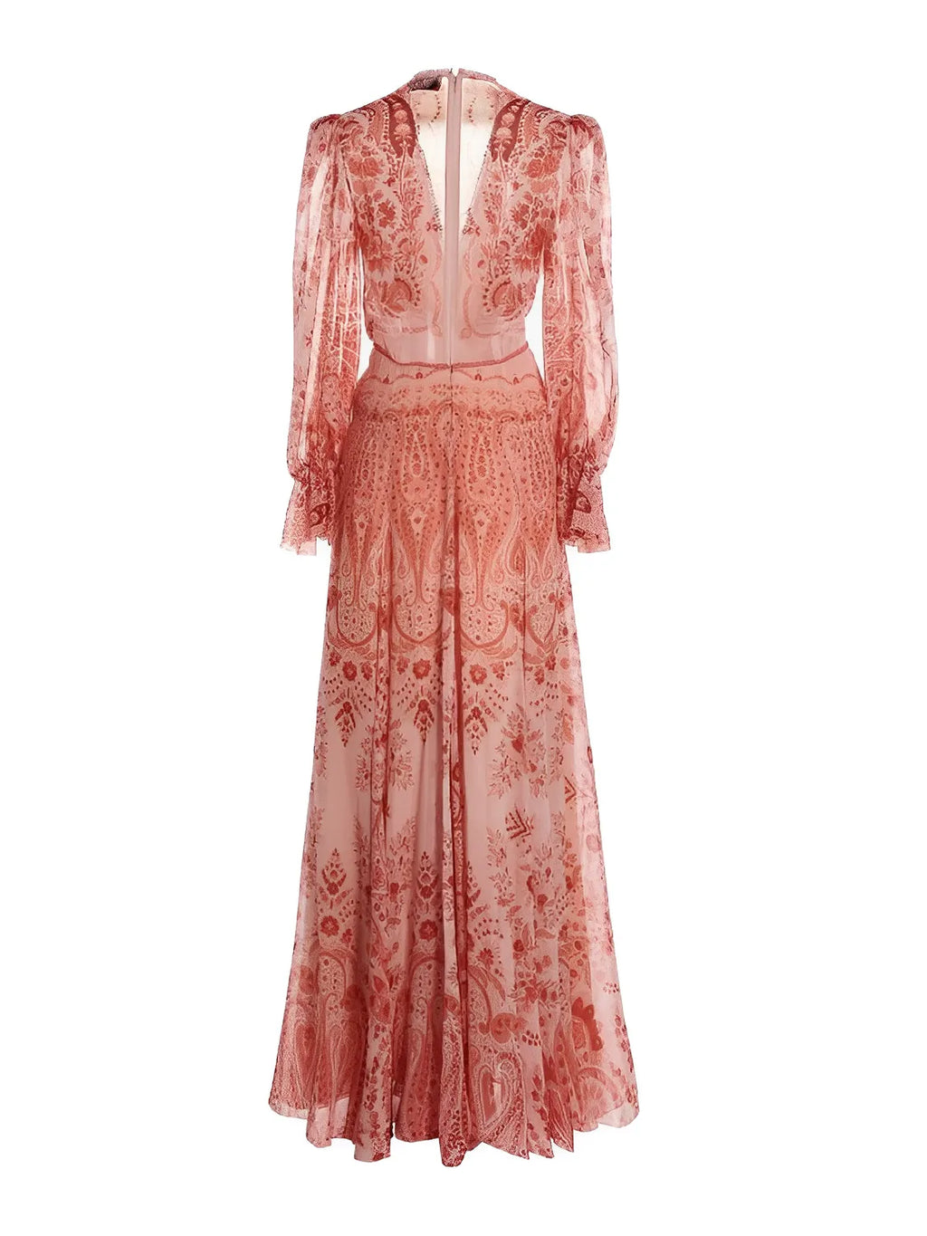 Elegant Printed Fitted Maxi Dress with Long Sleeves – Clarisse