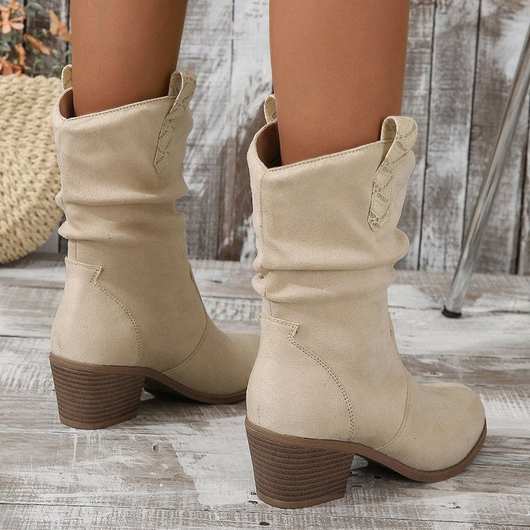 Bottes western à pompons pour femme Fiorelle - Bottines cowboy à boucle tressée, talon carré et bout pointu (US 5-10)