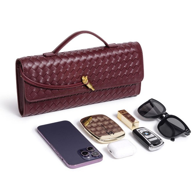 Pochette baguette céleste pour femme Fiorelle - Minaudière tressée à fermoir pression avec bandoulière chaîne