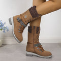 Fiorelle Damen-Combat-Stiefel im nordischen Strick-Design – Hochschäftige, mit Thermobaumwolle gefütterte Schneestiefel mit Blockabsatz & Lederakzenten (US 5–10,5)