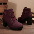 Fiorelle Women's Buckle Decorated Chunky Heel Ankle Boots - Side Zipper & Lace-Up Round Toe Mid-Calf Equestrian Boots (US 4-10)