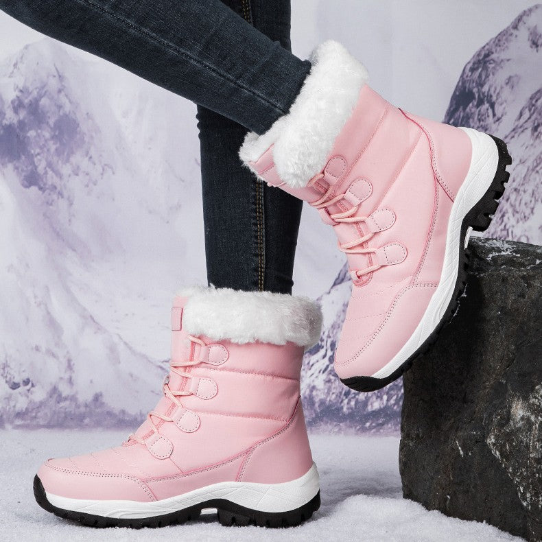 Fiorelle Damen Thermische Winter-Wanderstiefel - Hoch geschnittene, fleecegefütterte Schneestiefel (Rosa, Weiß & Schwarz - US 5-10)