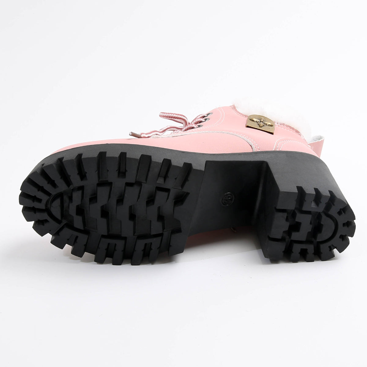 Bottines de combat à lacets en peluche givrée pour femme Fiorelle - Bottines d'hiver à talon bloc et semelle antidérapante pour les trajets quotidiens (US 4-10)