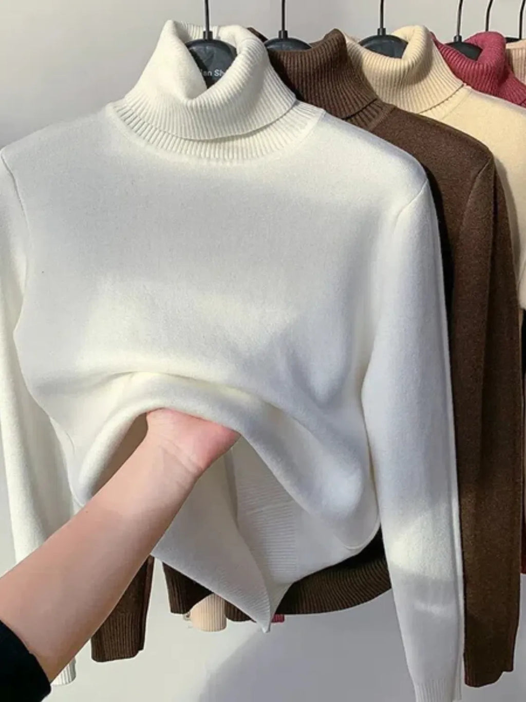 Pull basique en coton brossé à col roulé côtelé - Hillary