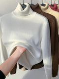 Pull basique en coton brossé à col roulé côtelé - Hillary