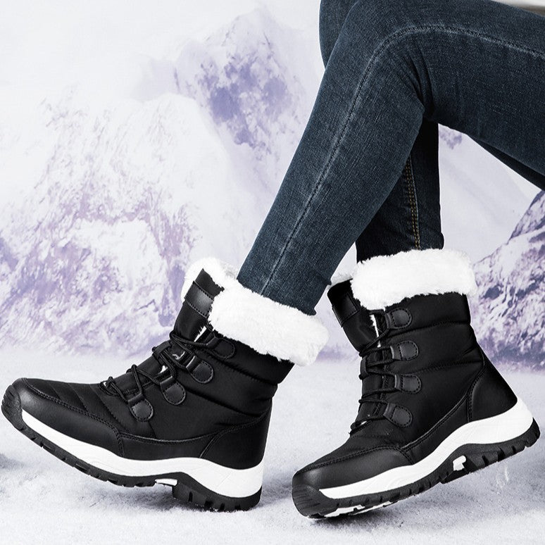 Fiorelle Damen Thermische Winter-Wanderstiefel - Hoch geschnittene, fleecegefütterte Schneestiefel (Rosa, Weiß & Schwarz - US 5-10)