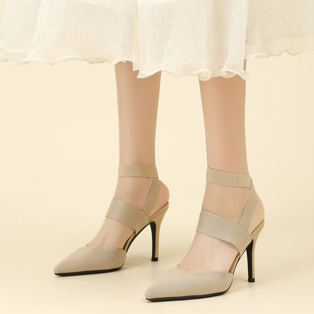 Escarpins à talons aiguilles Fiorelle Amara pour femme en tissu à bride de cheville – Talons élégants à bout pointu et côtés ajourés (US 4–10,5)