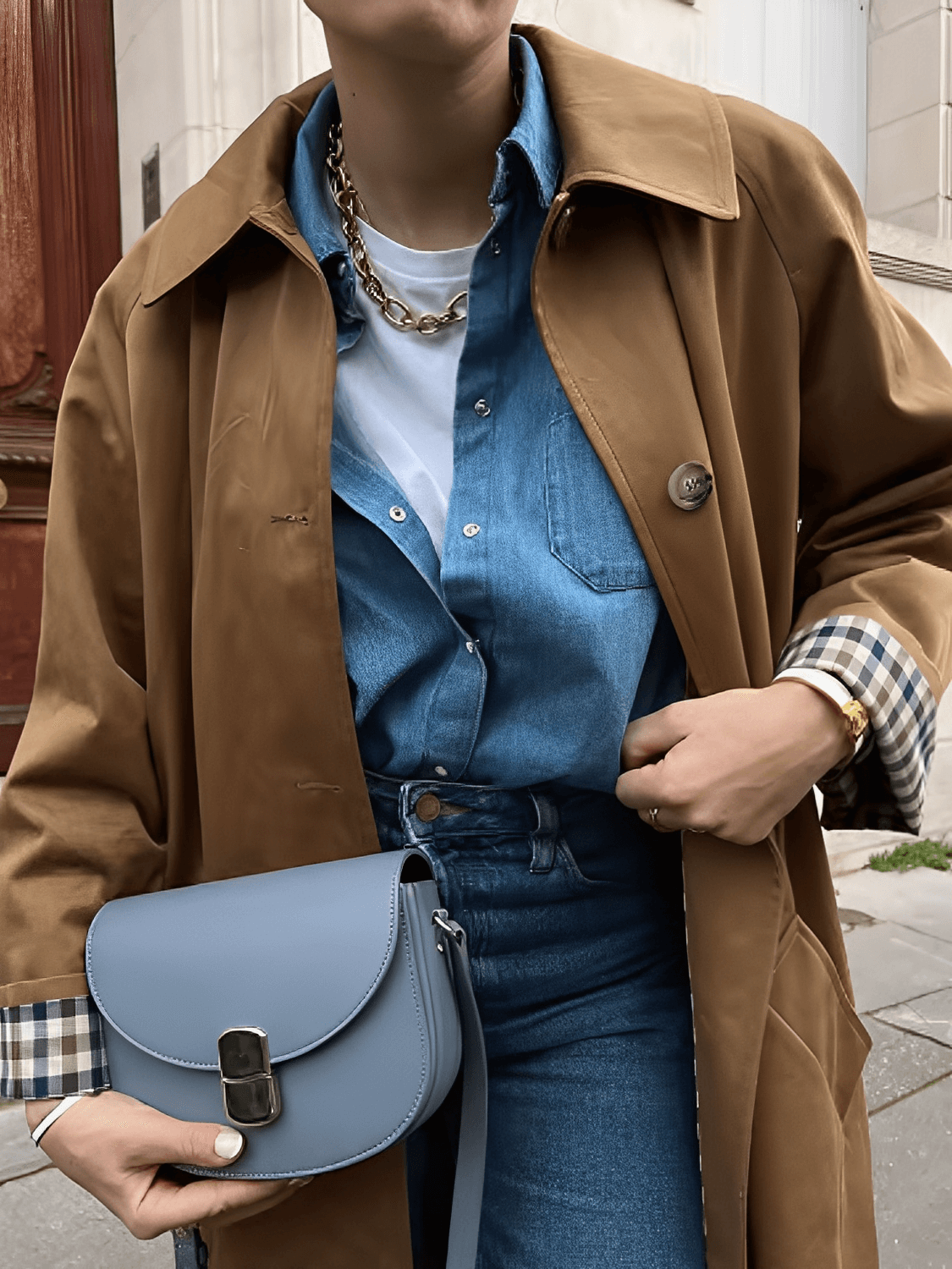 Classic Cut Overcoat with Plaid Lining and Buttons - Luceli
