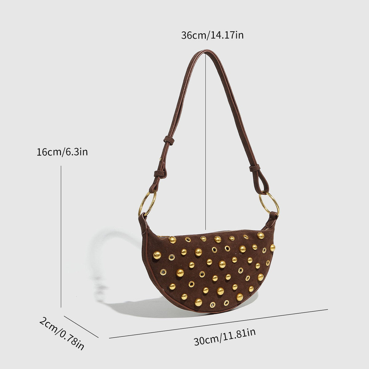 Sac à aisselle Fiorelle Women's Rebel Rivet - Sac bandoulière punk à clous champignons avec bride amovible et texture effet usé