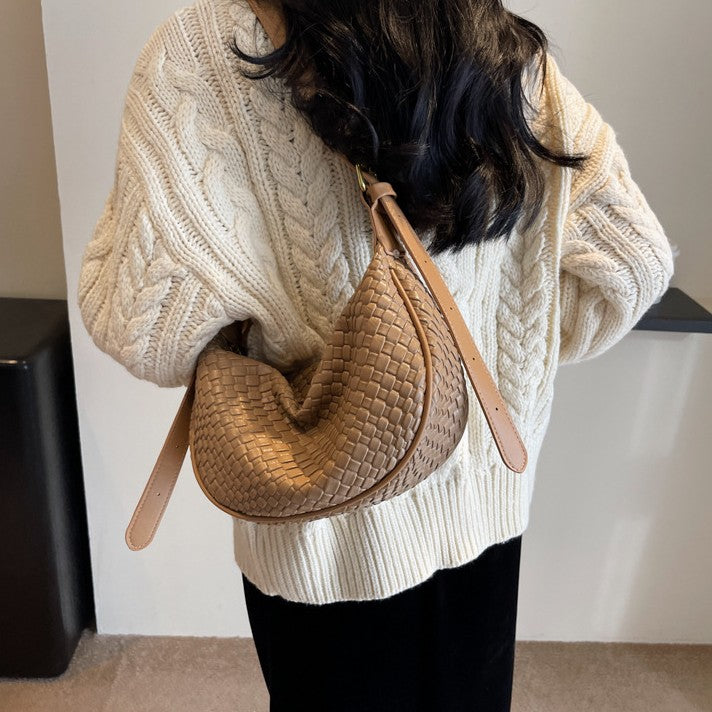 Fiorelle Damen Riviera Bias-Weave Crescent – Umwandelbare Schulter- zu Umhängetasche in französisch inspirierter Narbung
