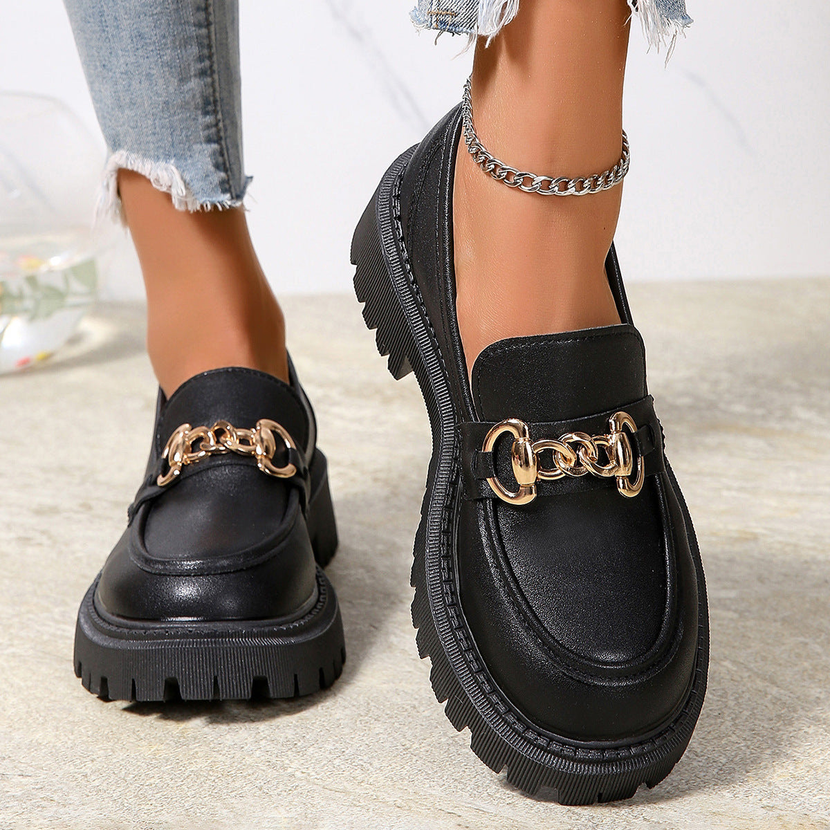 Fiorelle Damen-Loafer in Übergröße, britisches Design, Plateau-Slipper aus Leder