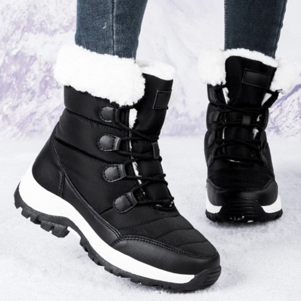 Fiorelle Damen Thermische Winter-Wanderstiefel - Hoch geschnittene, fleecegefütterte Schneestiefel (Rosa, Weiß & Schwarz - US 5-10)