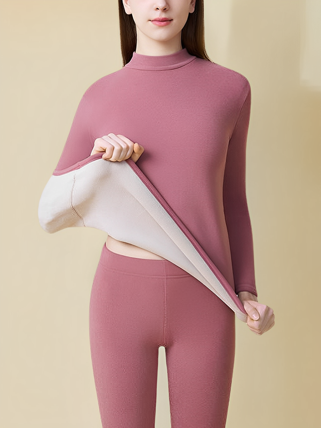 Fleece-Lined Thermal Set with Turtleneck Top and Leggings – Alicya