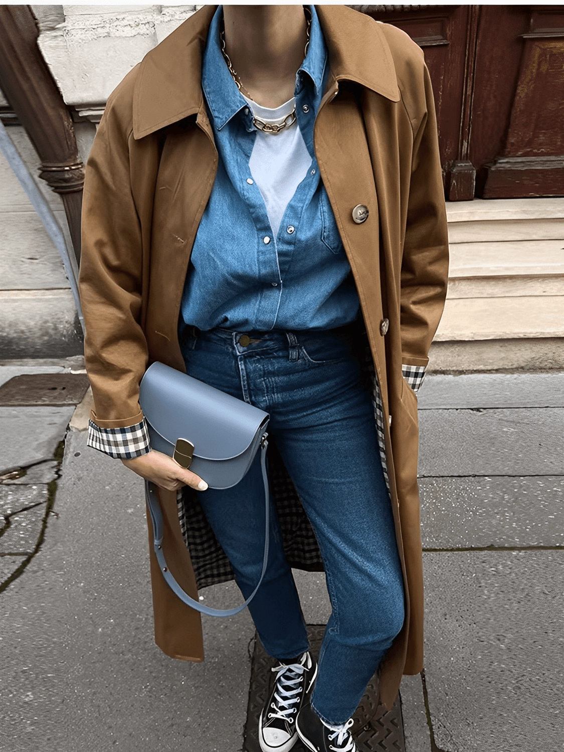 Classic Cut Overcoat with Plaid Lining and Buttons - Luceli