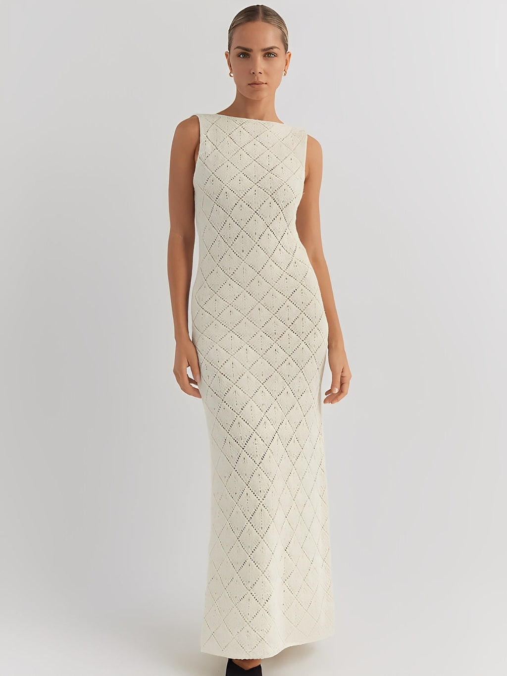 Robe longue au crochet ajouré avec fente latérale – Filipa