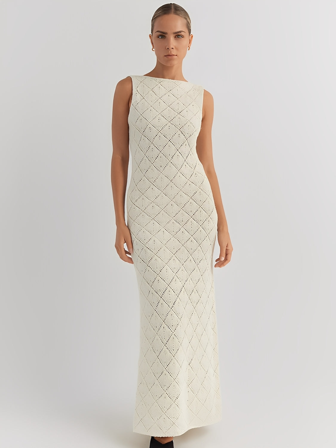Openwork Crochet Maxi Dress with Side Slit – Filipa