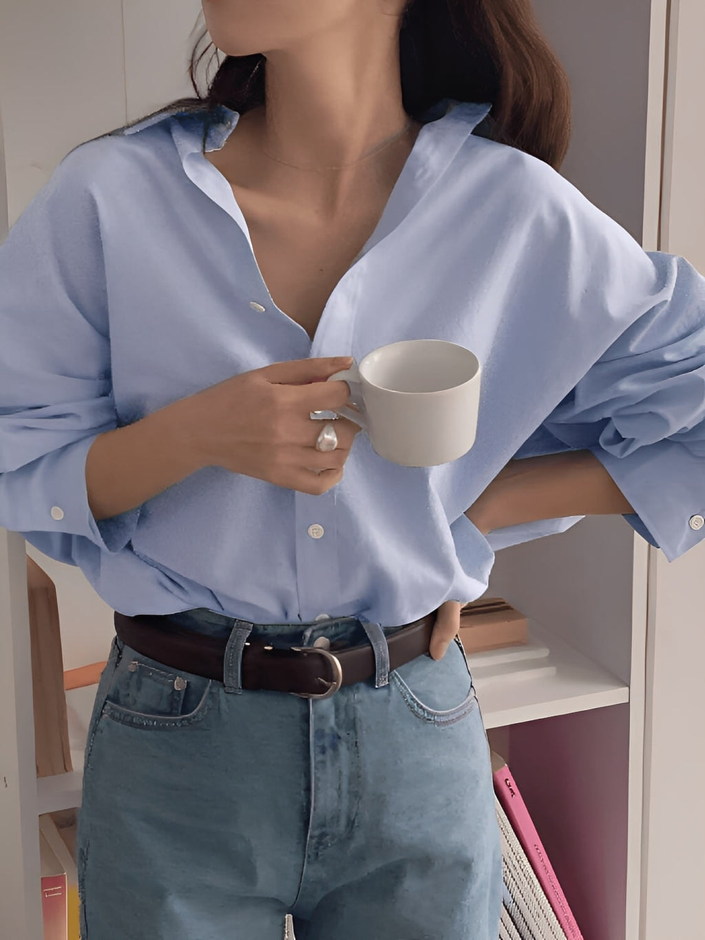 Chemise oversize à manches longues avec col rabattu et boutons – Lane