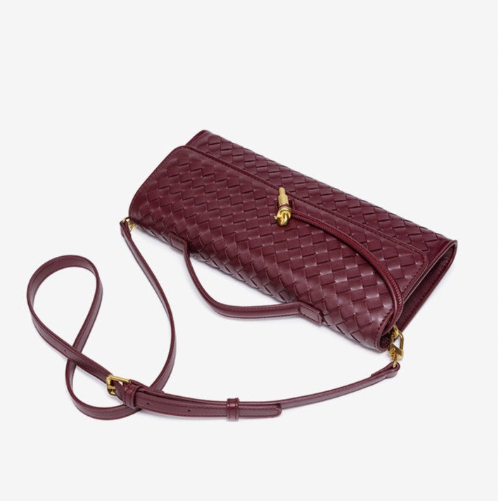 Pochette baguette céleste pour femme Fiorelle - Minaudière tressée à fermoir pression avec bandoulière chaîne
