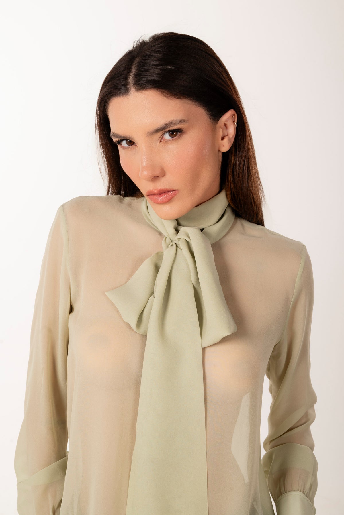 ÉXI-SIENNA LIGHT GREEN SILK BLOUSE