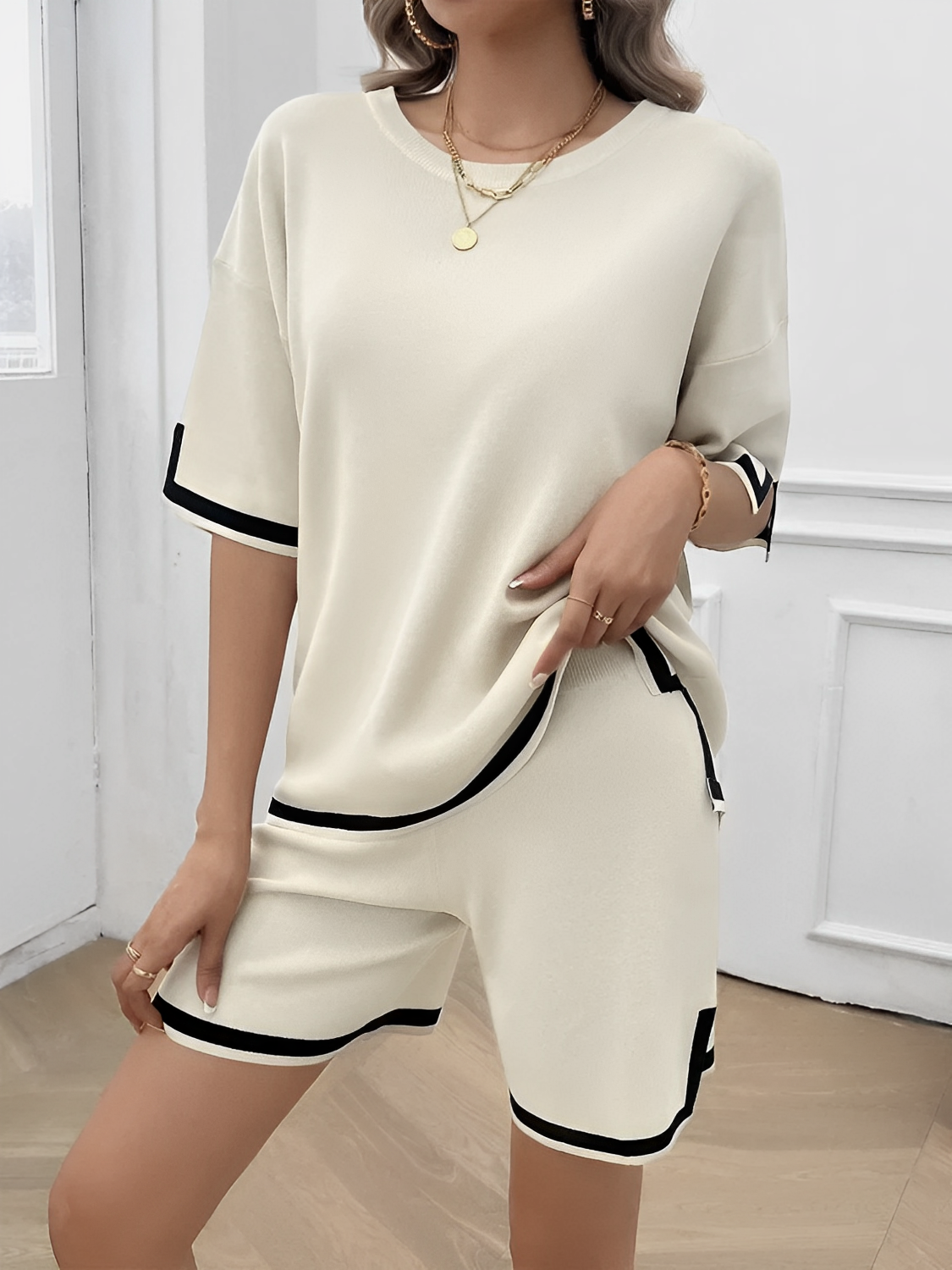 Viscose Set with High-Low Side-Slit Top and Shorts - Andreza