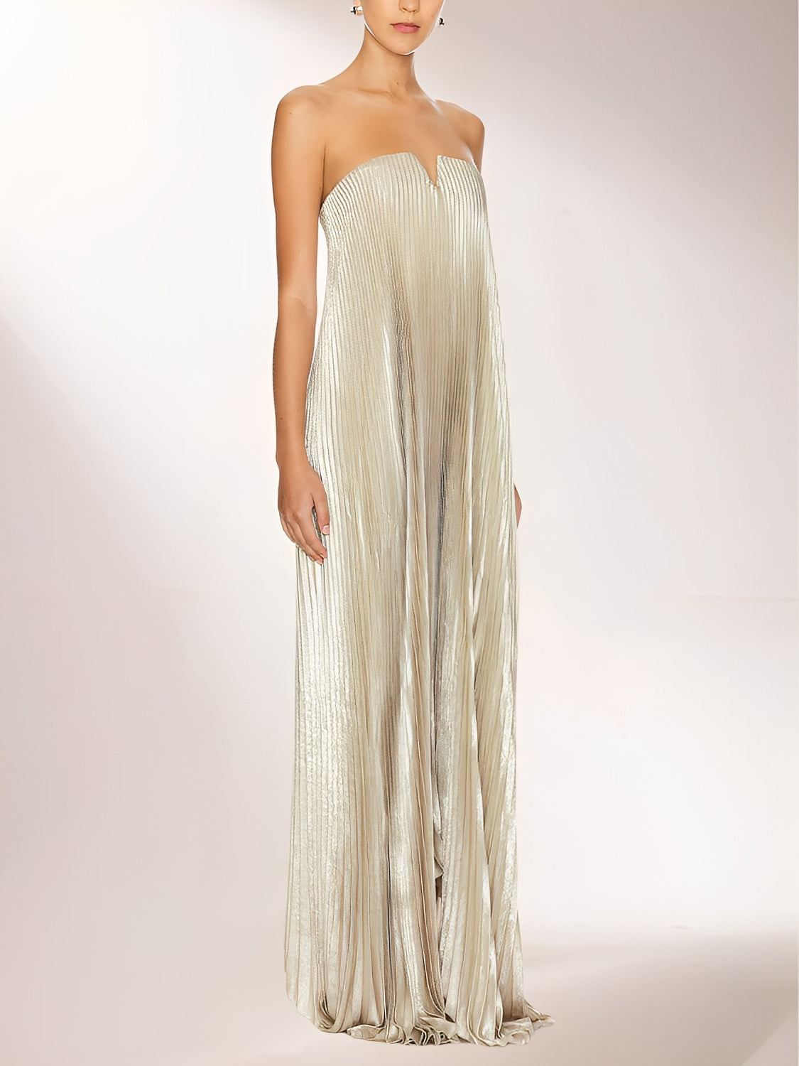 Asymmetric Pleated Satin Strapless Maxi Dress - Éris