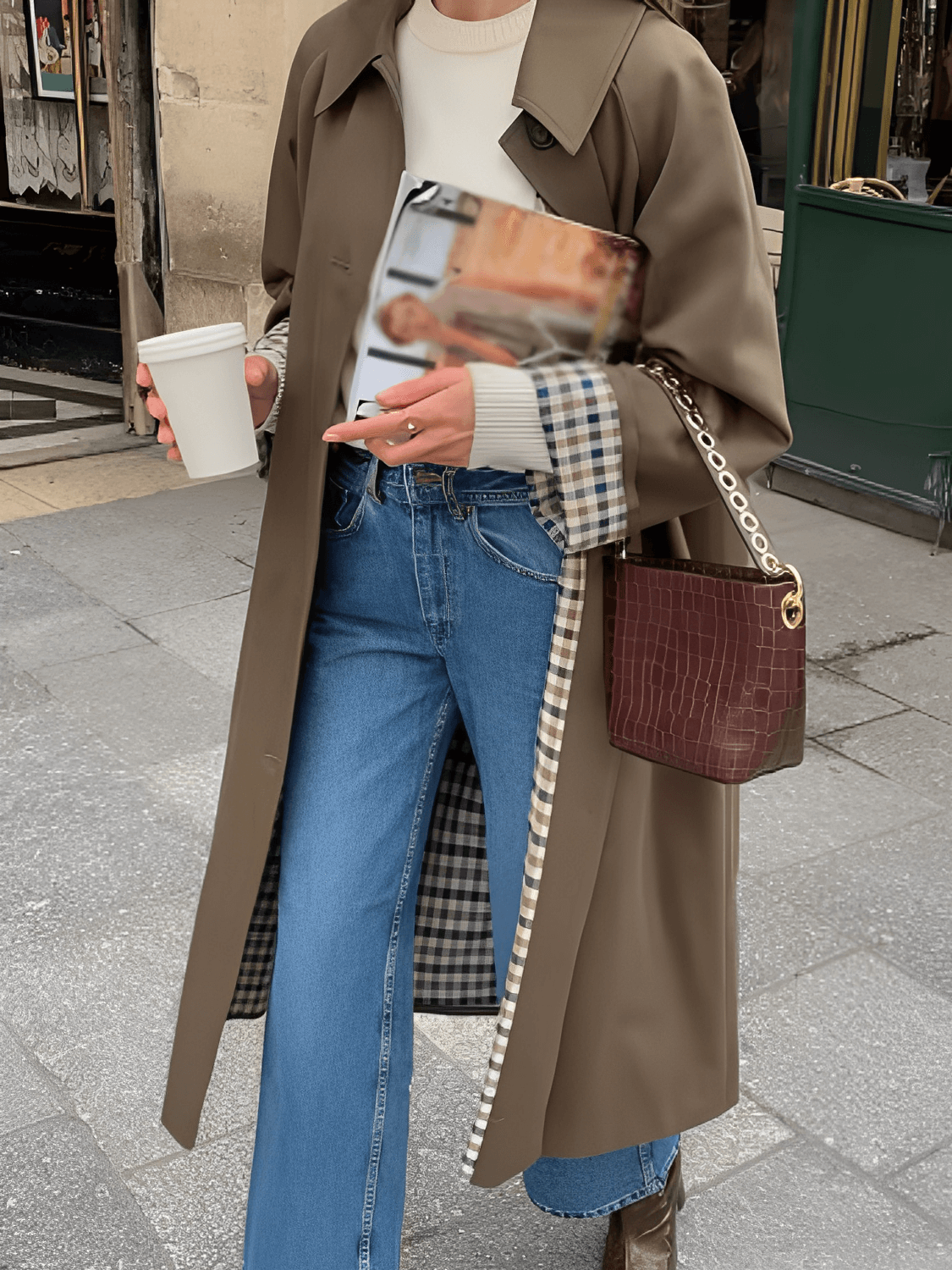 Classic Cut Overcoat with Plaid Lining and Buttons - Luceli