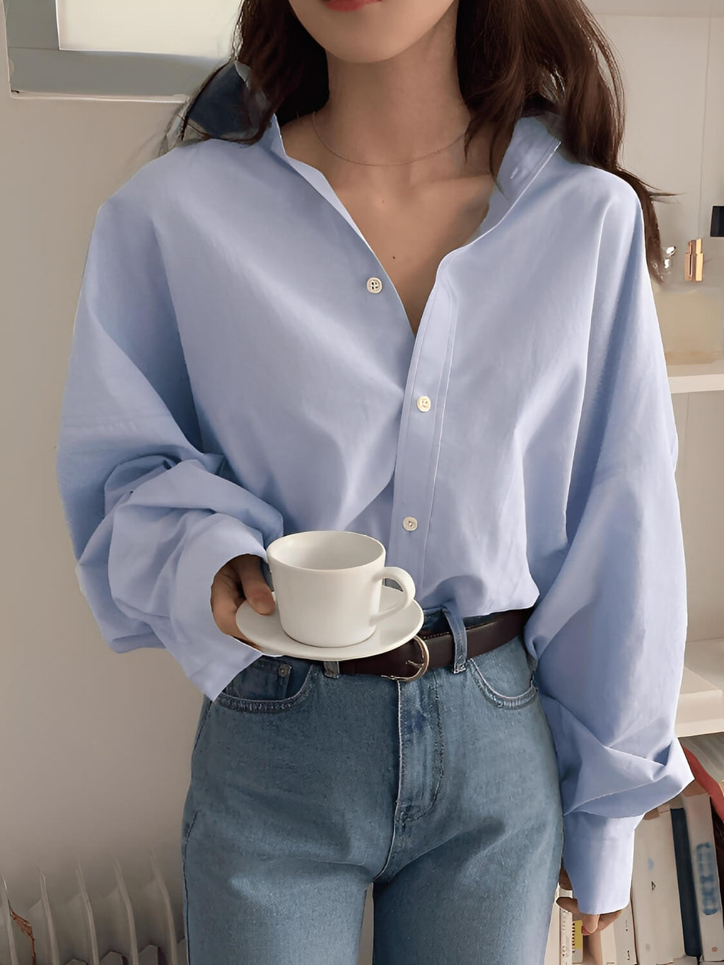 Chemise oversize à manches longues avec col rabattu et boutons – Lane