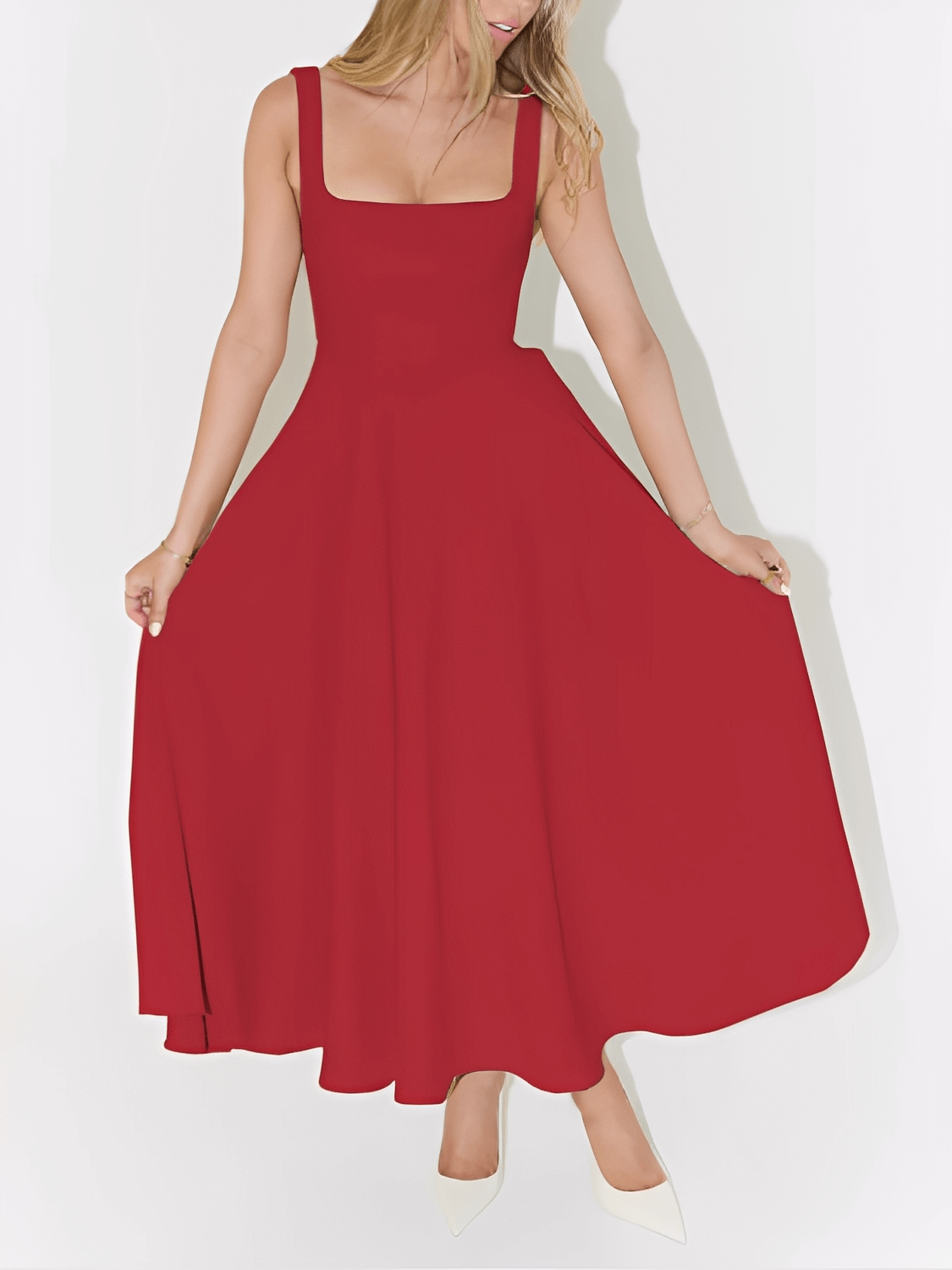 A-Line Maxi Dress with Structured Corset and Square Neckline - Luciene