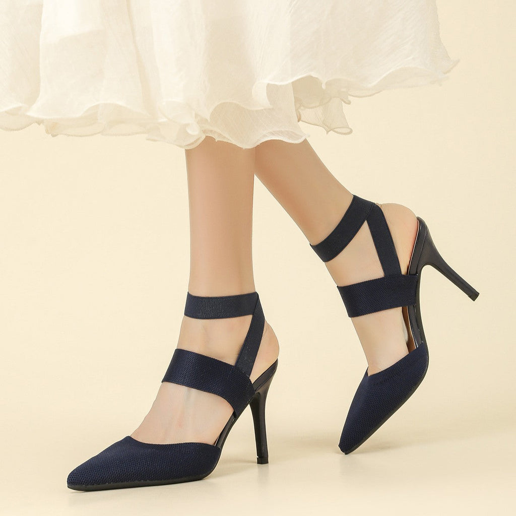 Escarpins à talons aiguilles Fiorelle Amara pour femme en tissu à bride de cheville – Talons élégants à bout pointu et côtés ajourés (US 4–10,5)