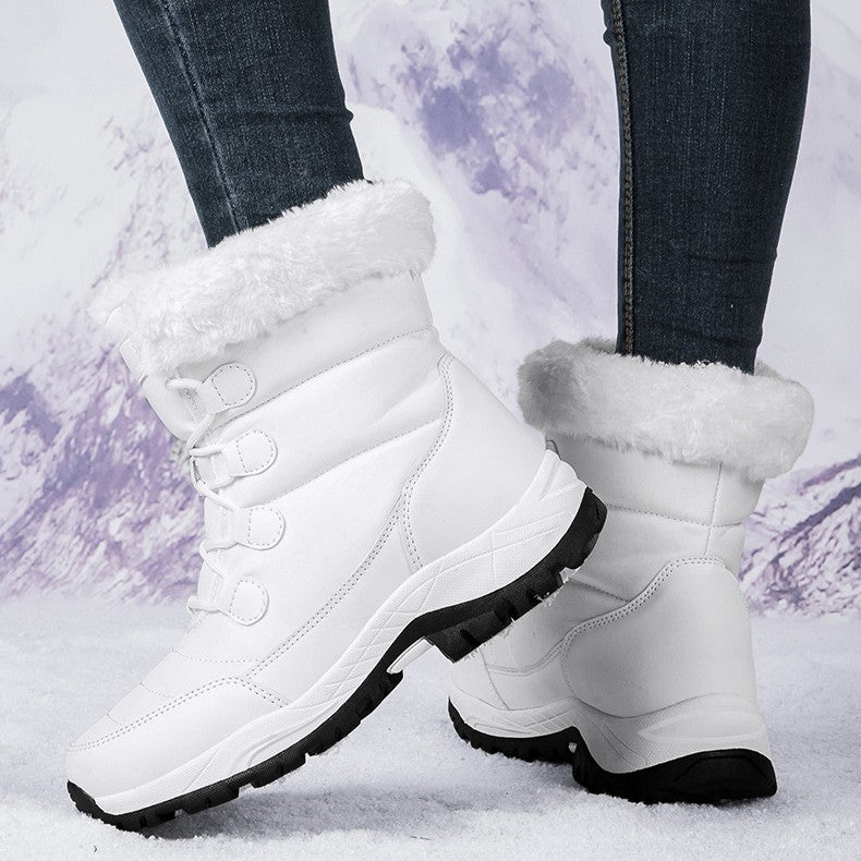 Fiorelle Damen Thermische Winter-Wanderstiefel - Hoch geschnittene, fleecegefütterte Schneestiefel (Rosa, Weiß & Schwarz - US 5-10)