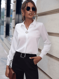 Chiffon Shirt with Lapel Collar and Pearl Brooch - Gladys