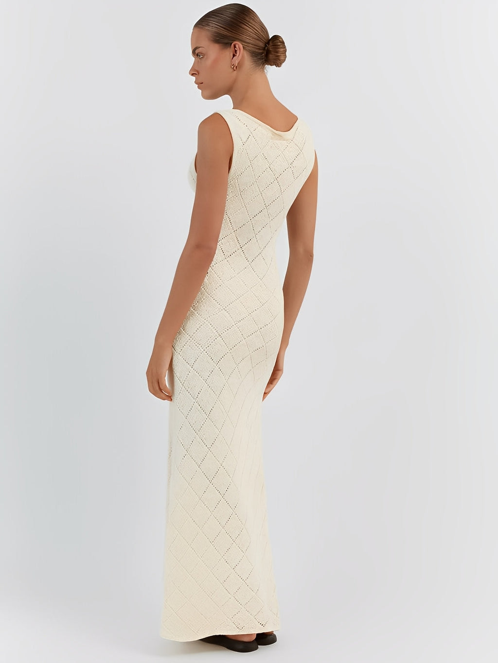 Robe longue au crochet ajouré avec fente latérale – Filipa