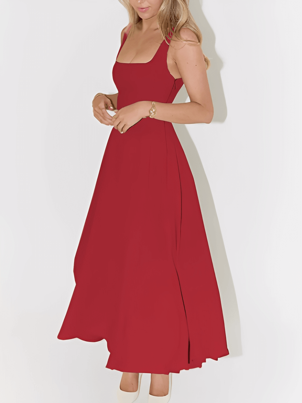 A-Linien-Maxikleid mit strukturiertem Korsett und eckigem Ausschnitt - Luciene
