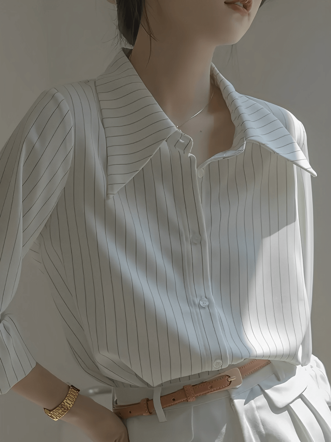 Vintage Pinstripe Shirt with Wide Collar and Fitted Cuffs - Lucia