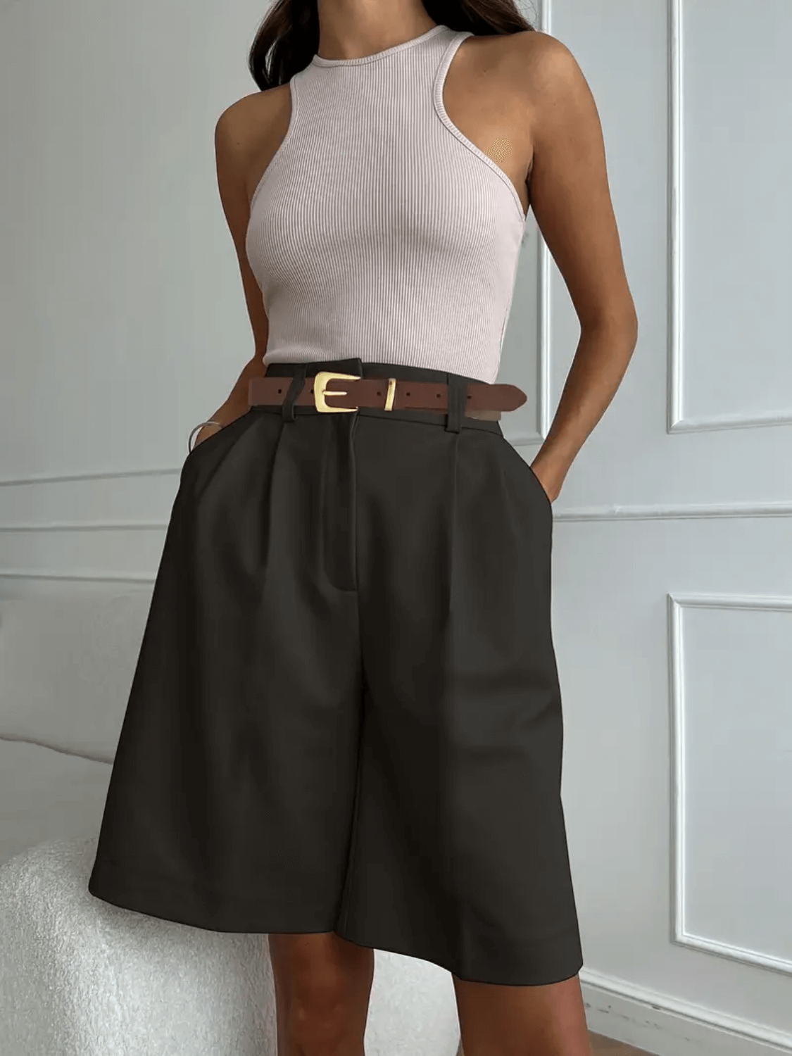 Tailored Bermuda Shorts with Front Draping and Pockets – Milena