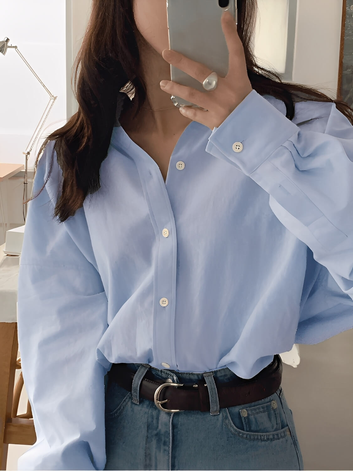 Chemise oversize à manches longues avec col rabattu et boutons – Lane