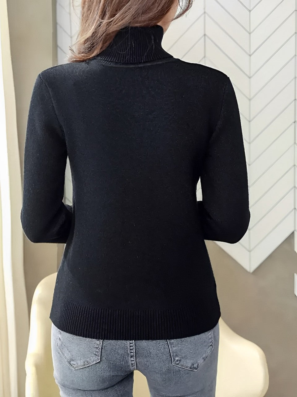 Pull basique en coton brossé à col roulé côtelé - Hillary