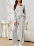 Damen-Set mit verstellbarem Stehkragen-Pullover und Hose mit mittelhohem Bund und Kordelzug – Alessandra