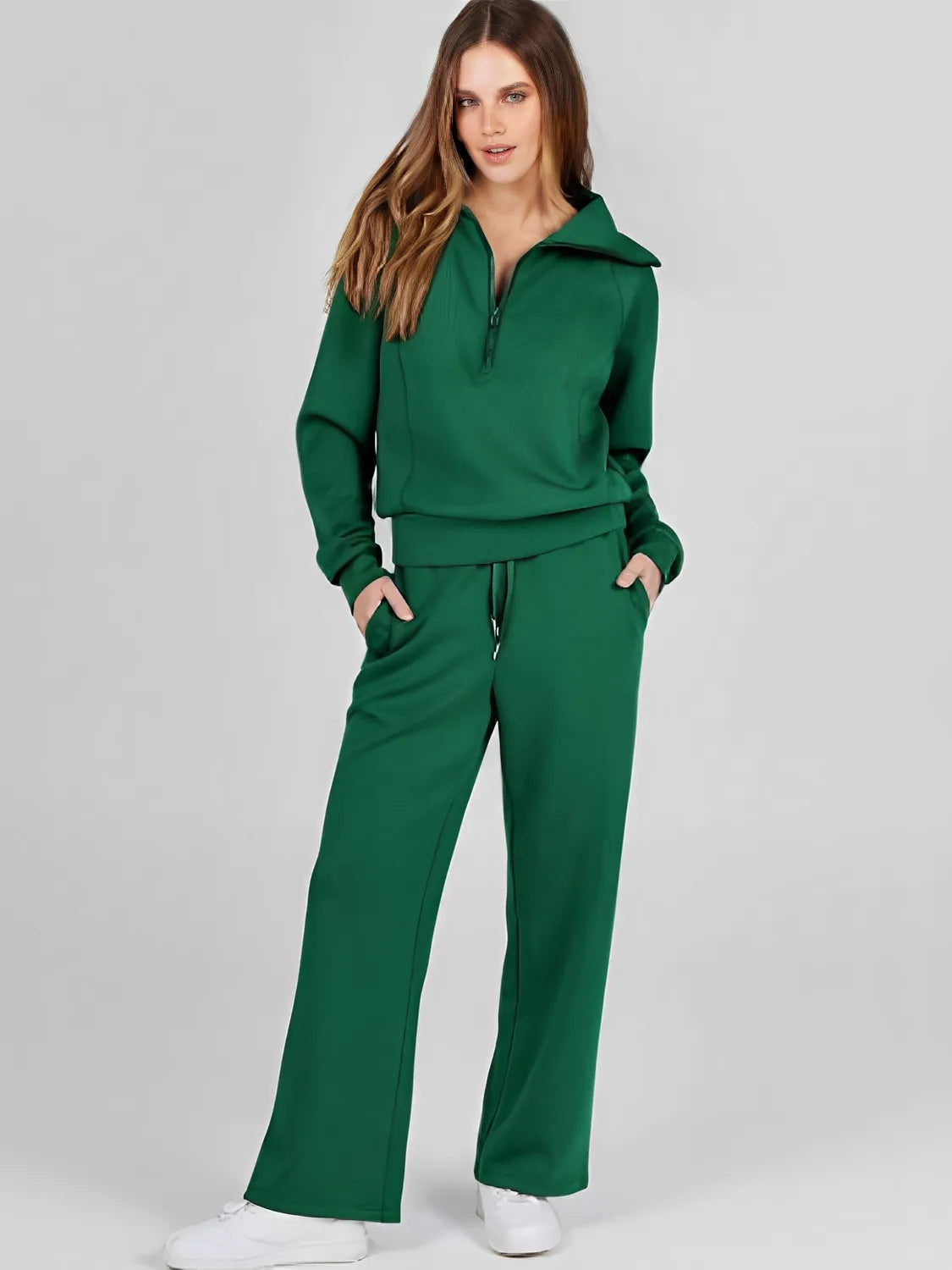 Women's Set with Adjustable High-Neck Sweater and Mid-Rise Drawstring Trousers - Alessandra