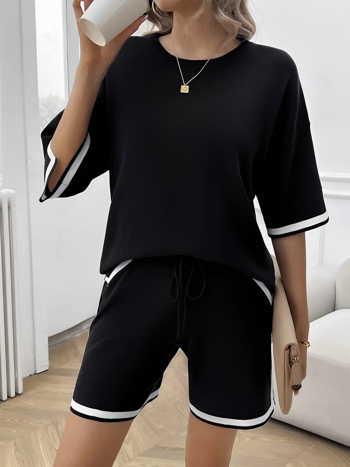 Viscose Set with High-Low Side-Slit Top and Shorts - Andreza
